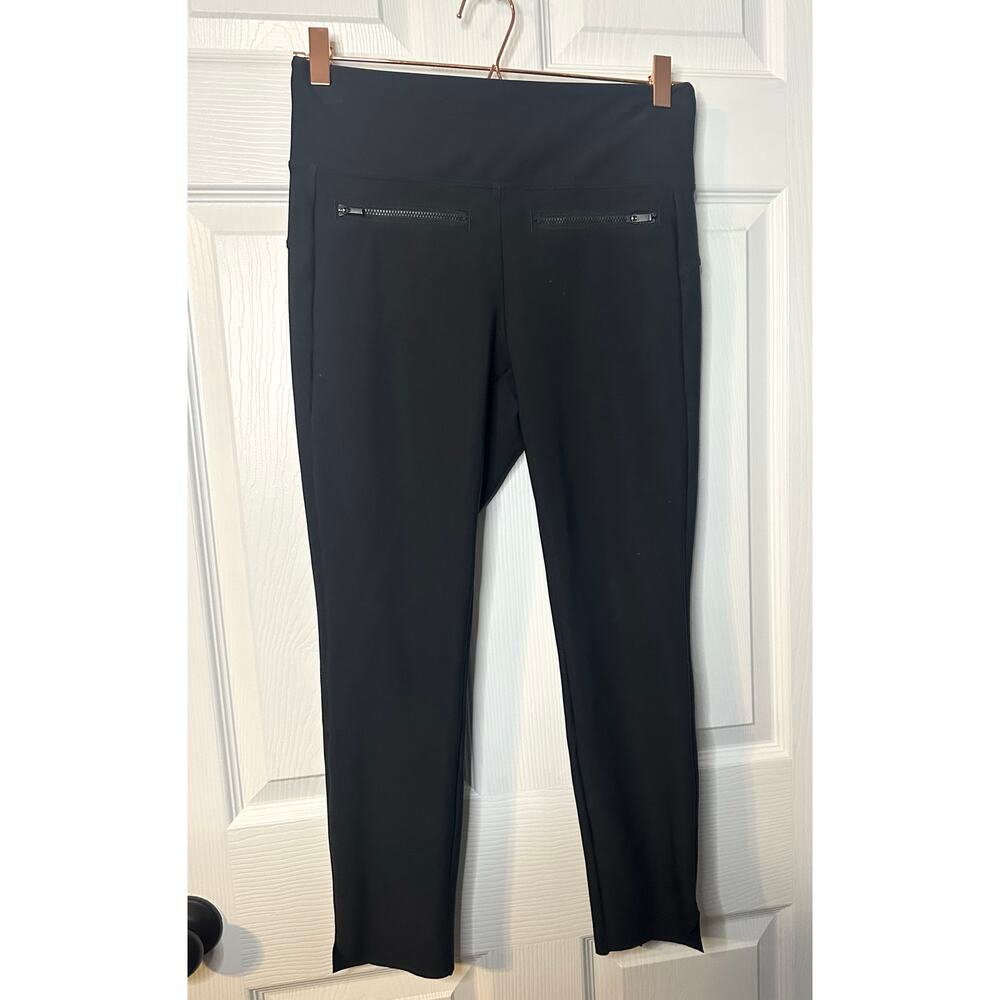 Athleta Black Pulll On Trouser slim leg Work Pants Front Zipper Pockets Sz S